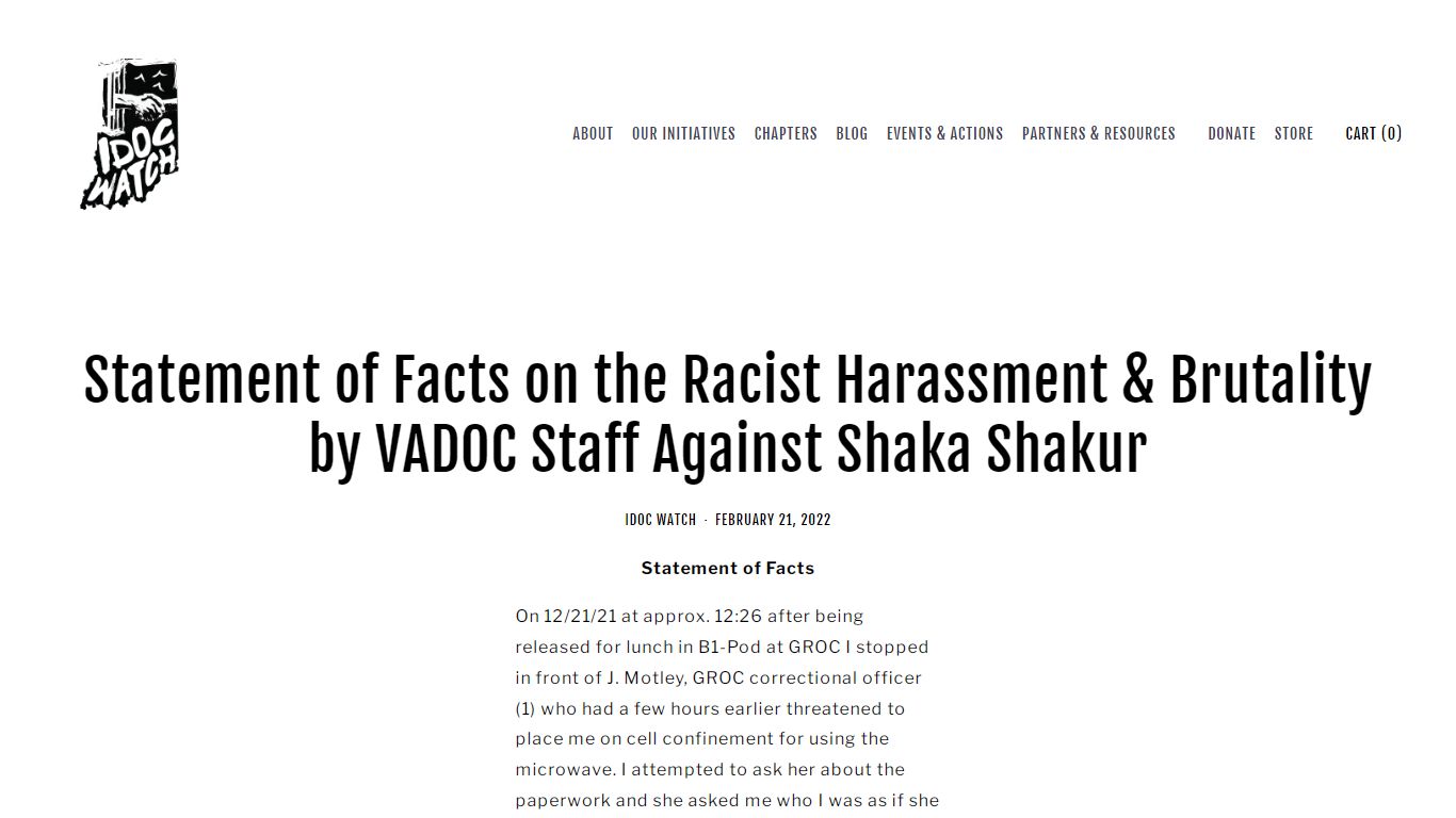 Statement of Facts on the Racist Harassment & Brutality by VADOC Staff ...